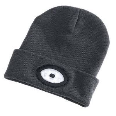 Grey Beanie Hat With 1W Rechargeable Torch