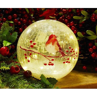 15cm Lit Crackle Effect Robin Ball
