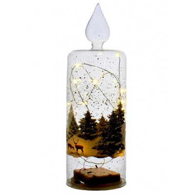 26cm Lit Clear Glass Candle with Reindeer