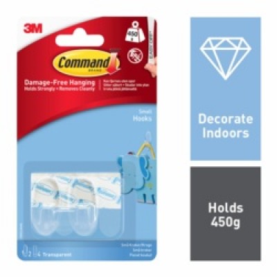 Command Clear Hooks Small. 2 hooks, 4 medium strips