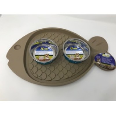 Fish shaped Mat with two Food Bowls