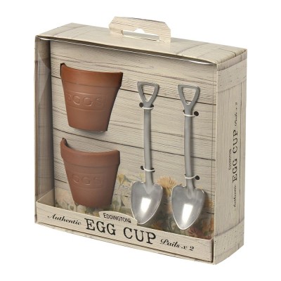 Flower Pot Set of 2 Egg Cups & Spoons