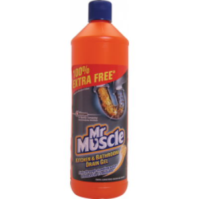 Mr Muscle Kitchen & Bathroom Drain Gel 500ml PLUS 100% Extra