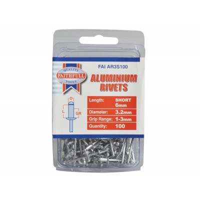 FAIAR3S100 Alum/Rivets 3mm Short 100PK