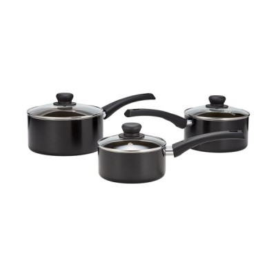 Radiant Essentials, 3 Piece Saucepan Set, Non-Stick, Black