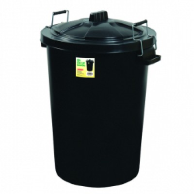 Black Plastic Bin with Clip On Lid 85Ltr