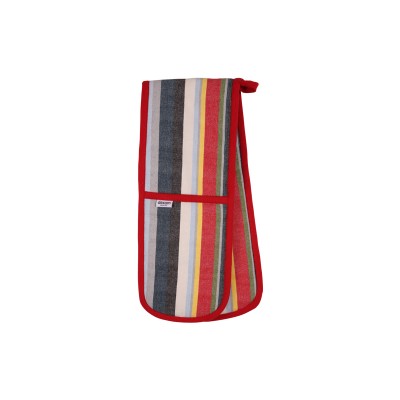 Recycled Cotton Striped Double Oven Gloves - Red