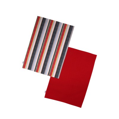 Recycled Cotton Striped Red Tea Towels - Set of 2